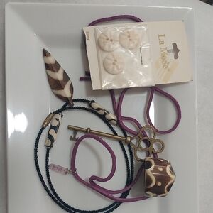 La Mode Bone Buttons .Wooden Batik Necklace And Ring .Key, Florite Crystal
